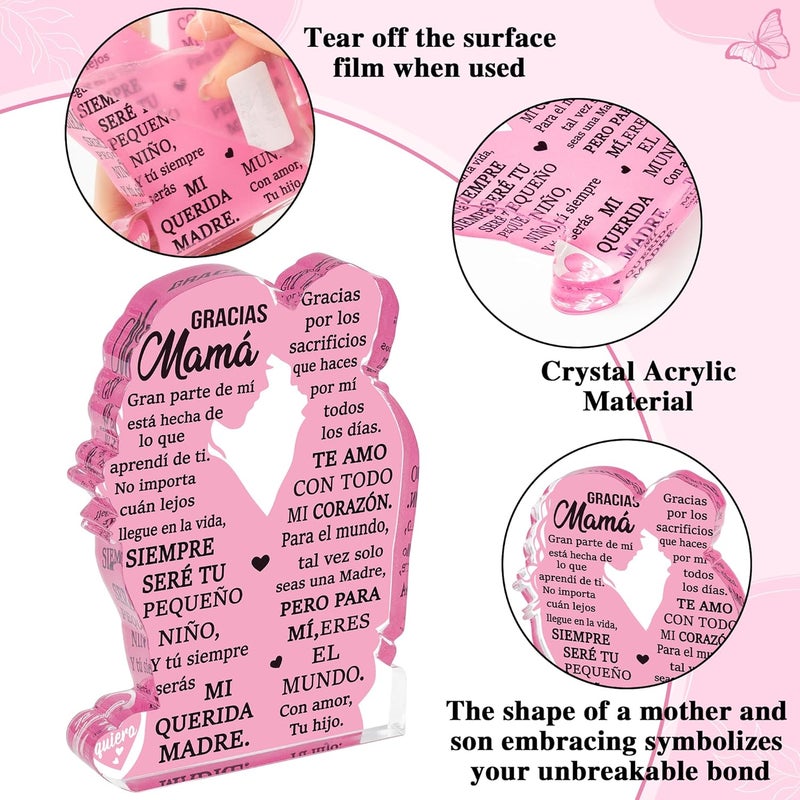 Yopyame Gift for Mom from Son - Spanish Mamá Mom Acrylic Mother Son Embracing Acrylic Plaque Sign Best Mother Ever Gifts Regalos para Mama Office Desk Birthday Mother’s Day Christmas Keepsake Gifts - Image 3